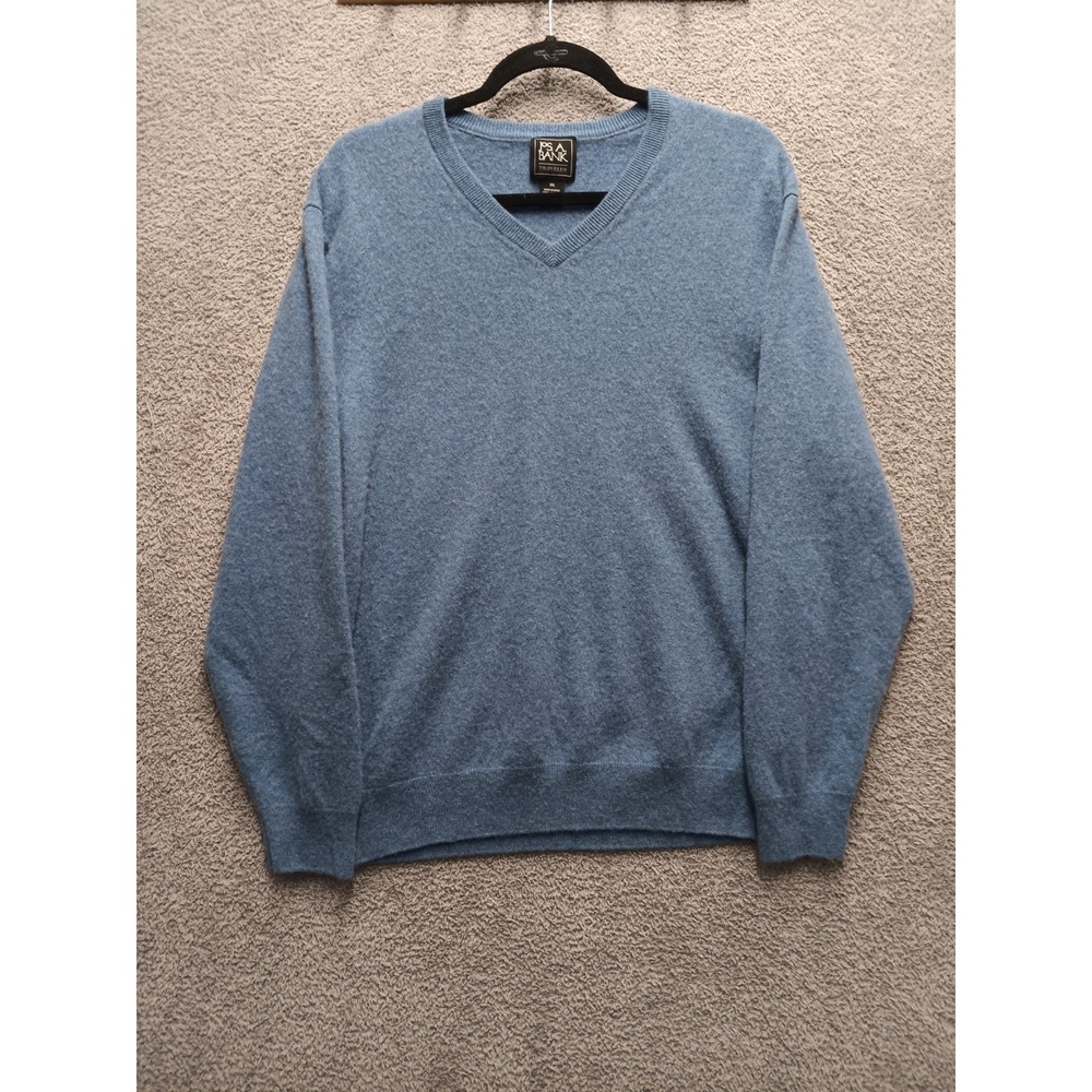 Jos A Bank Traveler 100% Cashmere Sweater Blue V-Neck Men's XXL